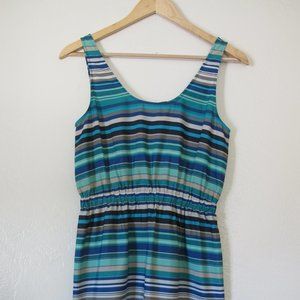 Ann Taylor Loft blue and green striped mini dress.